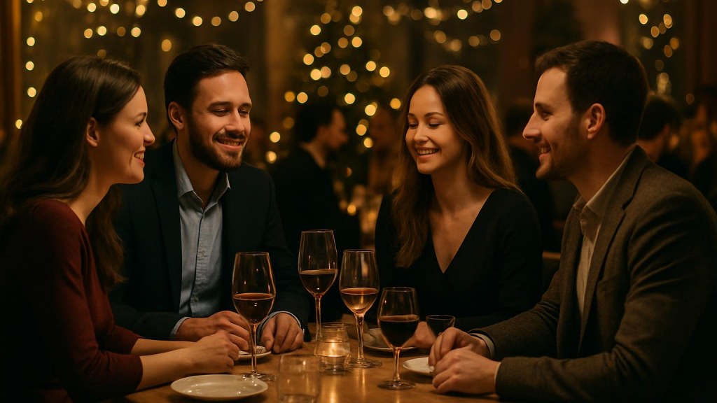 Gruppo di adulti in contesto conviviale per Capodanno